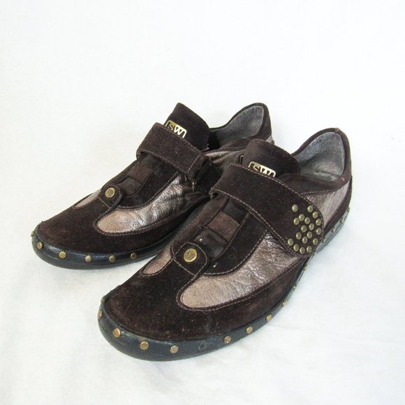 Stuart Weitzman Shoes - STUART WEITZMAN Metallic Suede Leather Sneakers Brown Suede Studded~MSRP $375